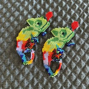 Handmade folk boho statement chameleon earrings